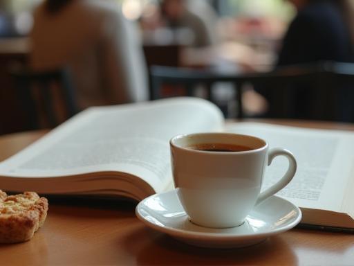 Close-up of coffee and book on a table