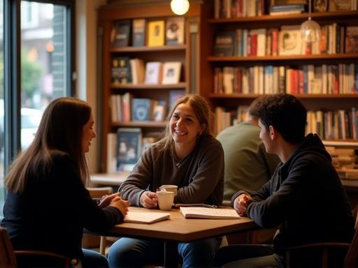 People chatting in the bookstore cafe